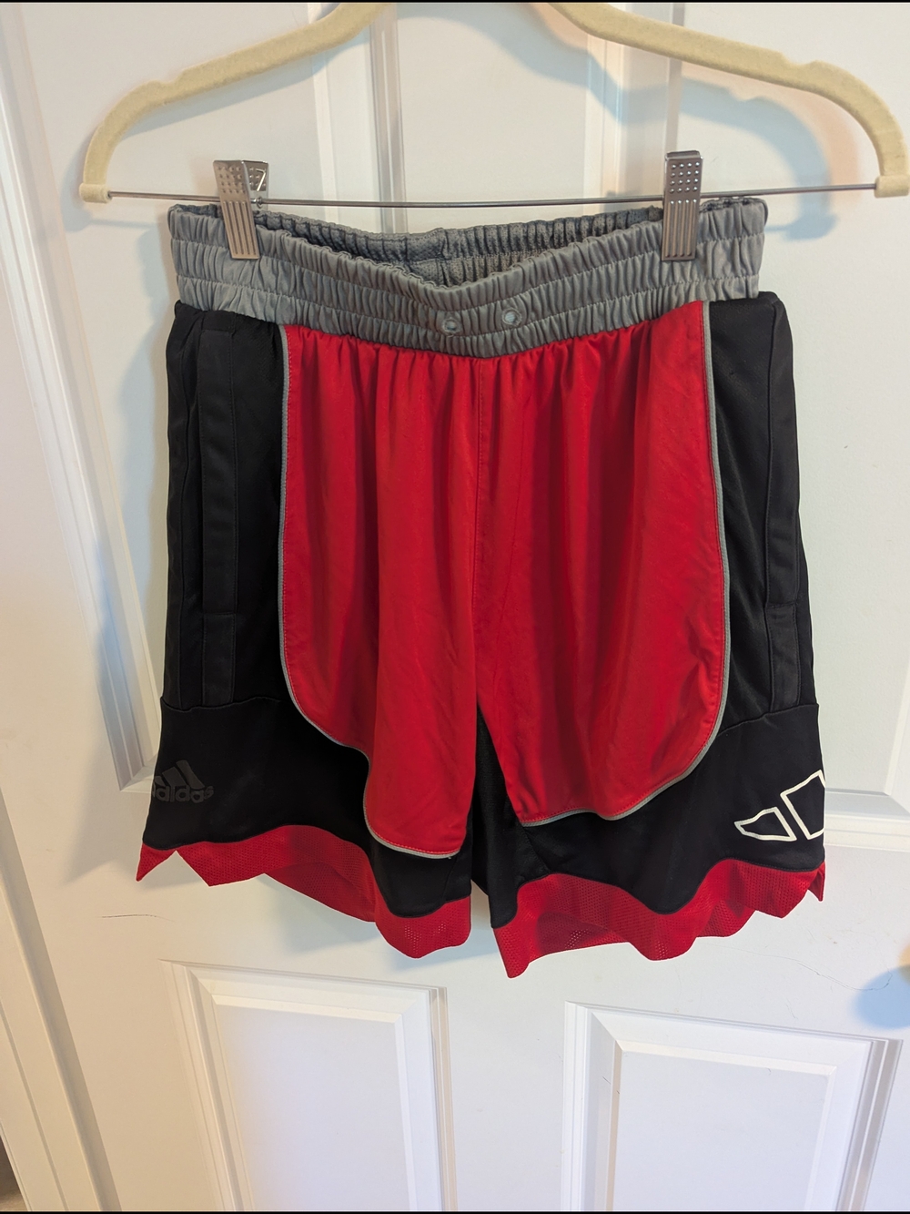 adidas Black and Red Mens Athletic Layered Shorts Size M